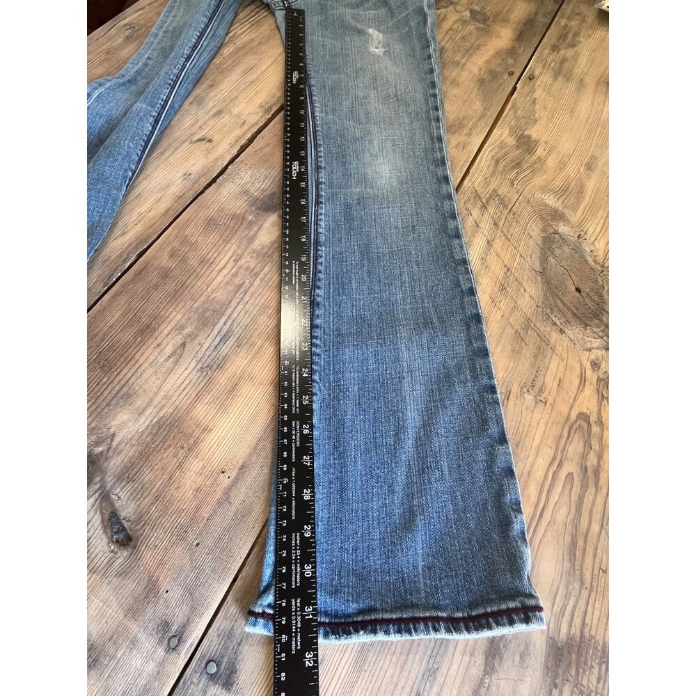 Vigoss Low Rise Bootcut Jeans Juniors 7 Lightwash Flap Pocket Distressed Y2K - Picture 8 of 9